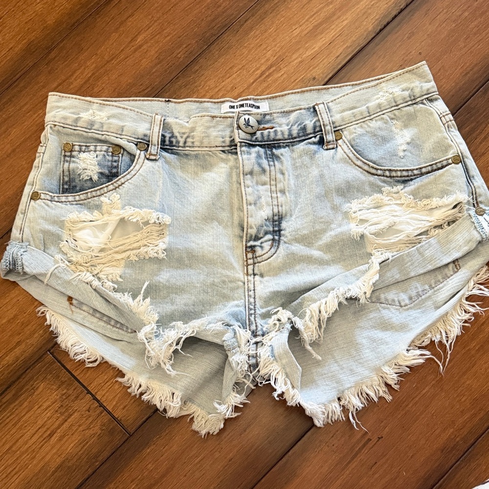 One Teaspoon Light Blue Distressed Jean Shorts